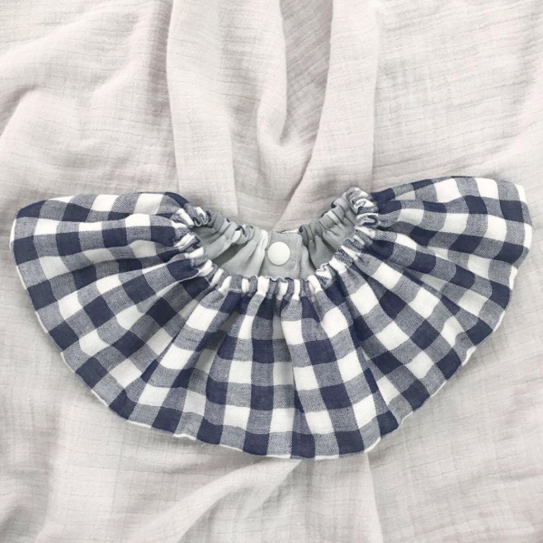★ネイビーギンガムチェック×グレーマーカーたて★ ハンドメイドリバーシブルスタイ