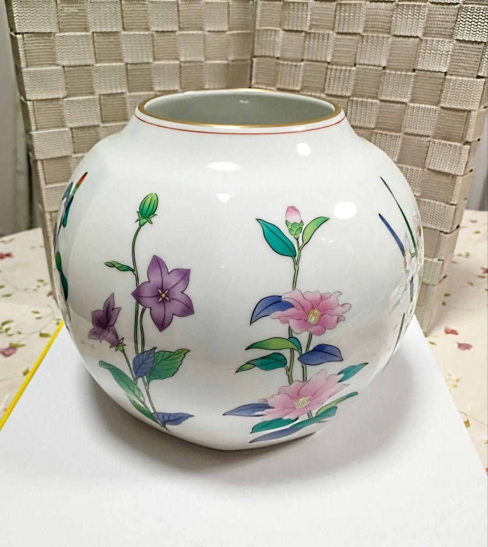 ●5111#1014　香蘭社/八角花瓶「茶席の花」絵変り 金彩/木箱付き1123