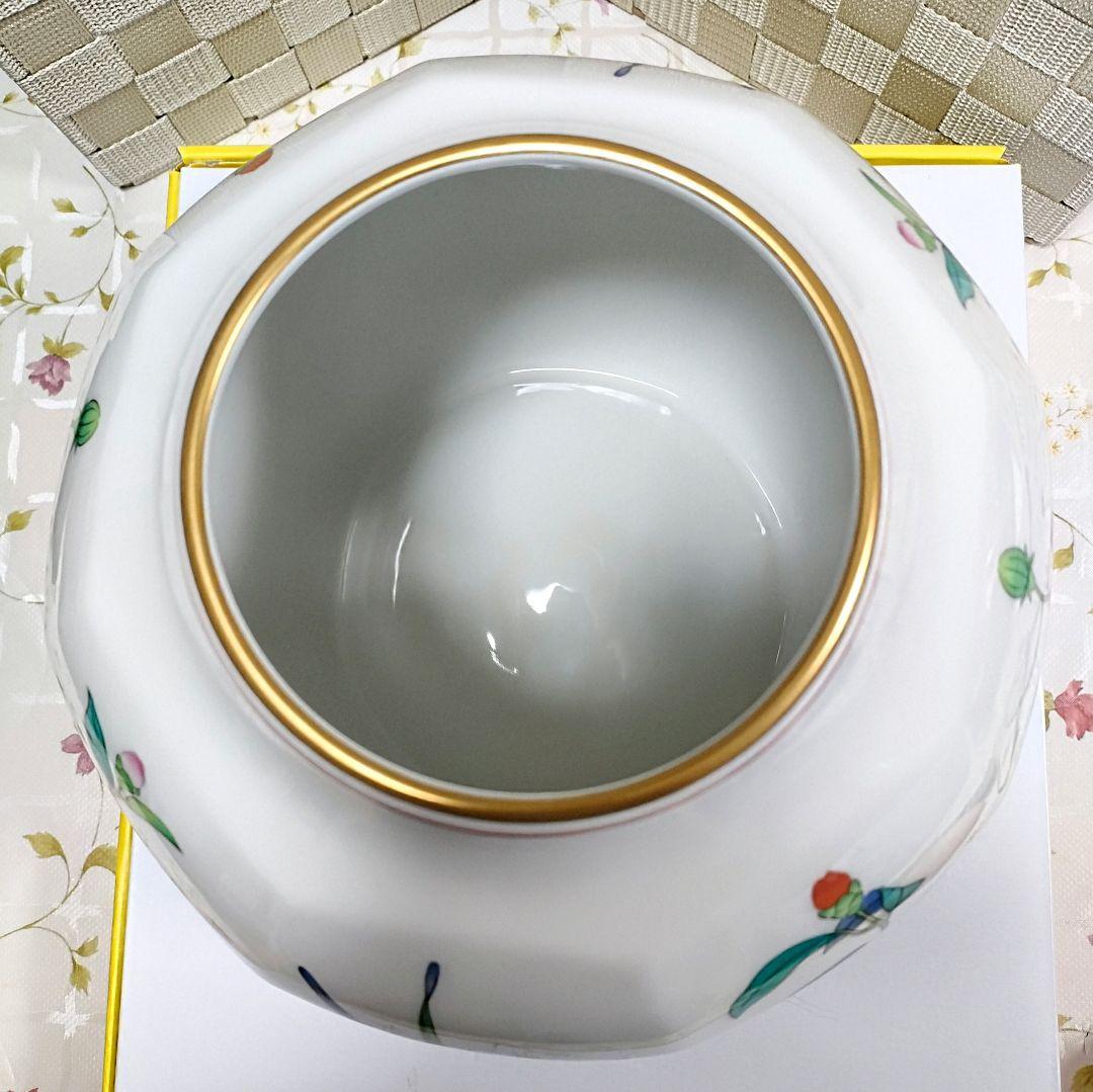 ●5111#1014　香蘭社/八角花瓶「茶席の花」絵変り 金彩/木箱付き1123