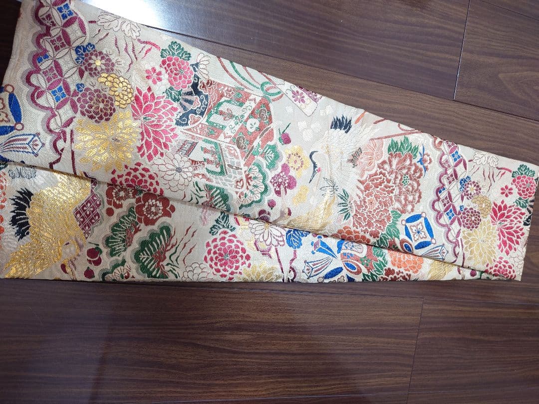 正絹袋帯からの作り帯　文庫結び　アンティーク　七五三ジュニア帯　鶴　一点物