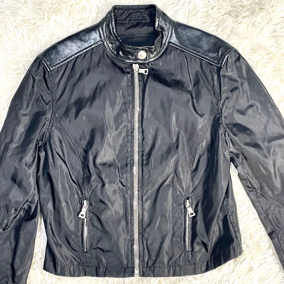 PRADA プラダ　レザー　ナイロン　ジャケット　ブラック　黒　サイズM