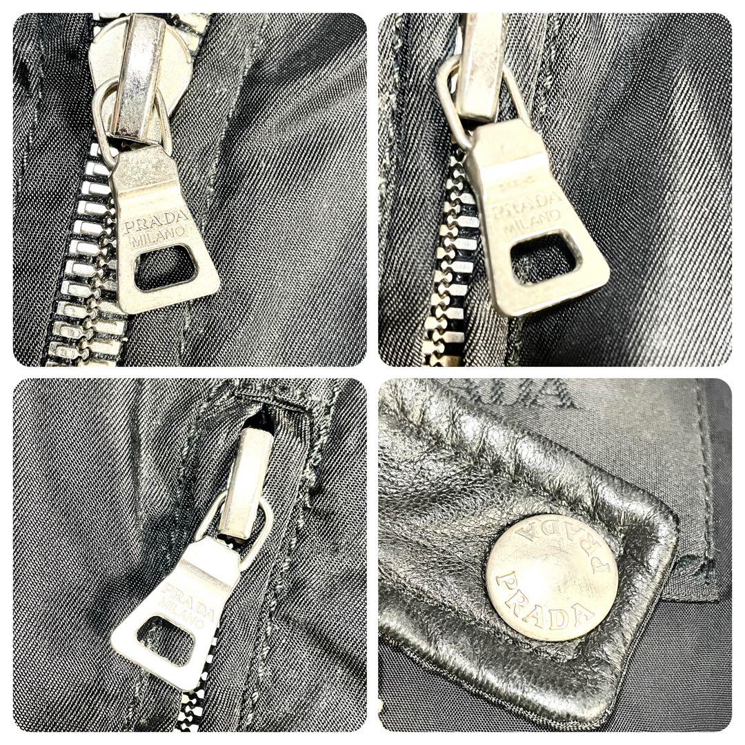 PRADA プラダ　レザー　ナイロン　ジャケット　ブラック　黒　サイズM