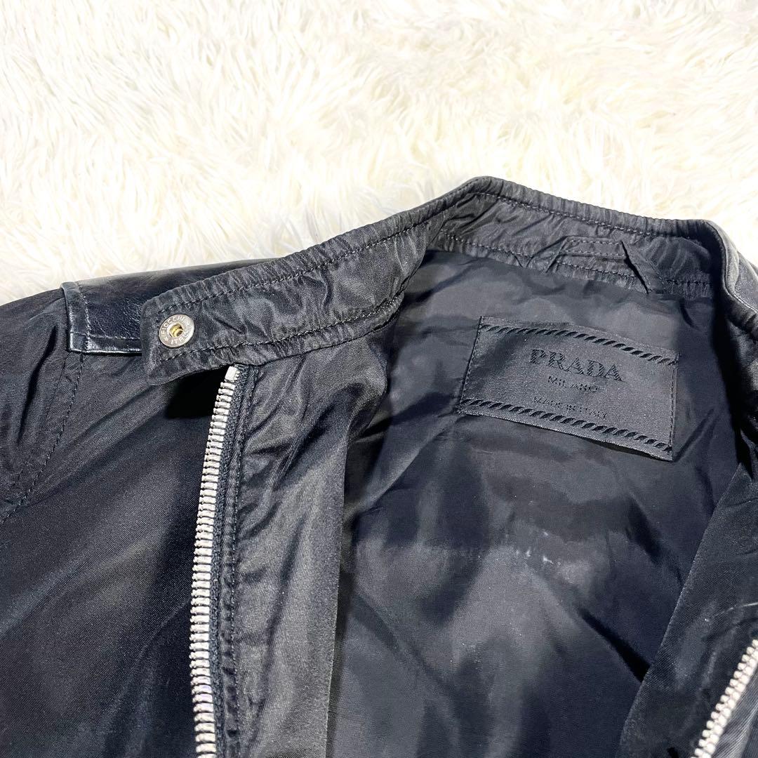 PRADA プラダ　レザー　ナイロン　ジャケット　ブラック　黒　サイズM