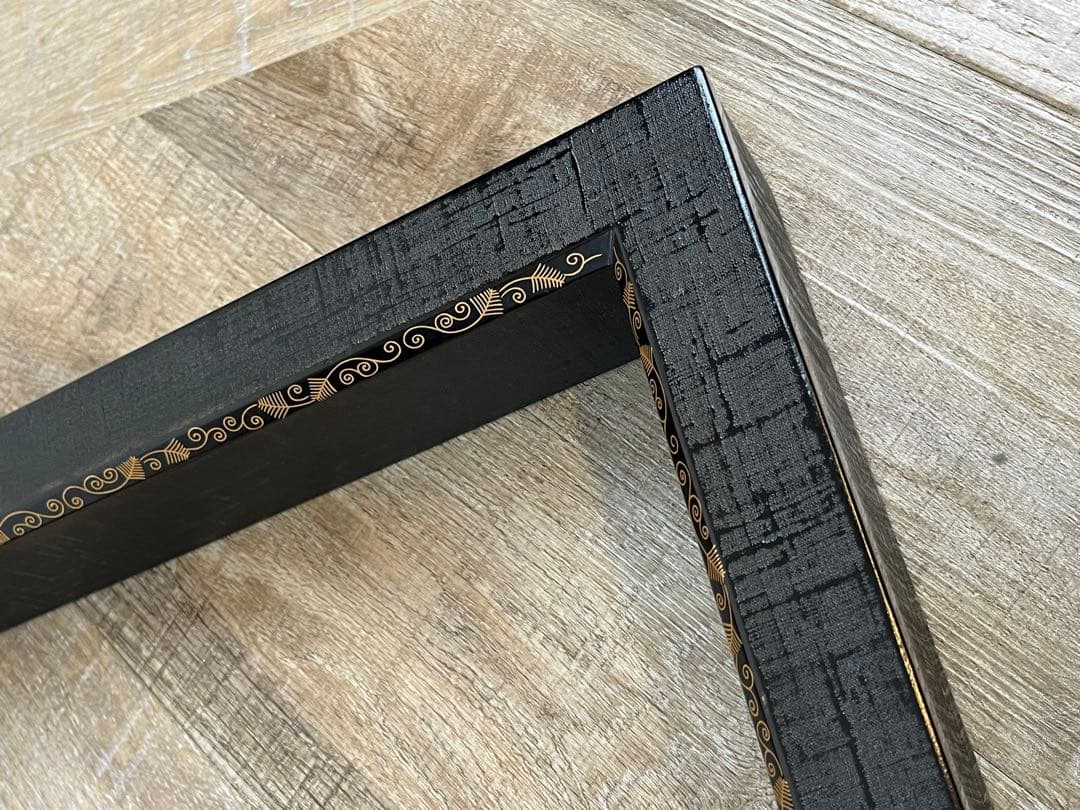 平安 上杉満樹 造 布摺漆 蒔絵 黒 炉縁 共箱 茶道具