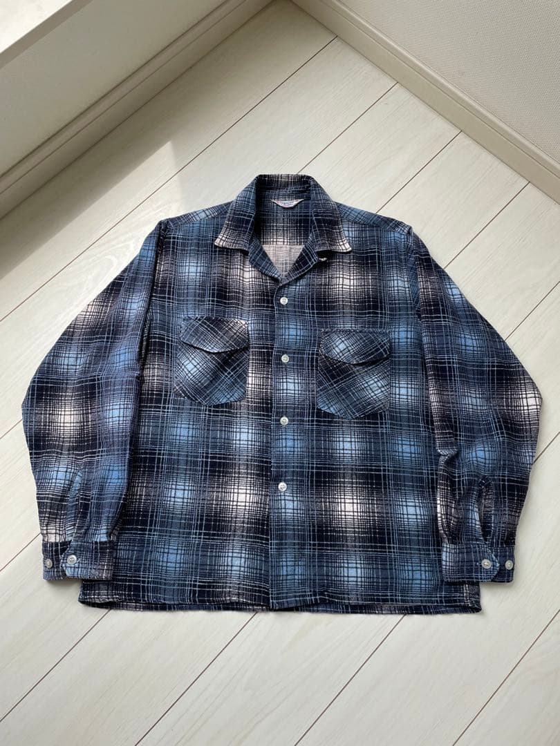 60s プリントネル オンブレー シャドーチェック ビンテージ ネルシャツ
