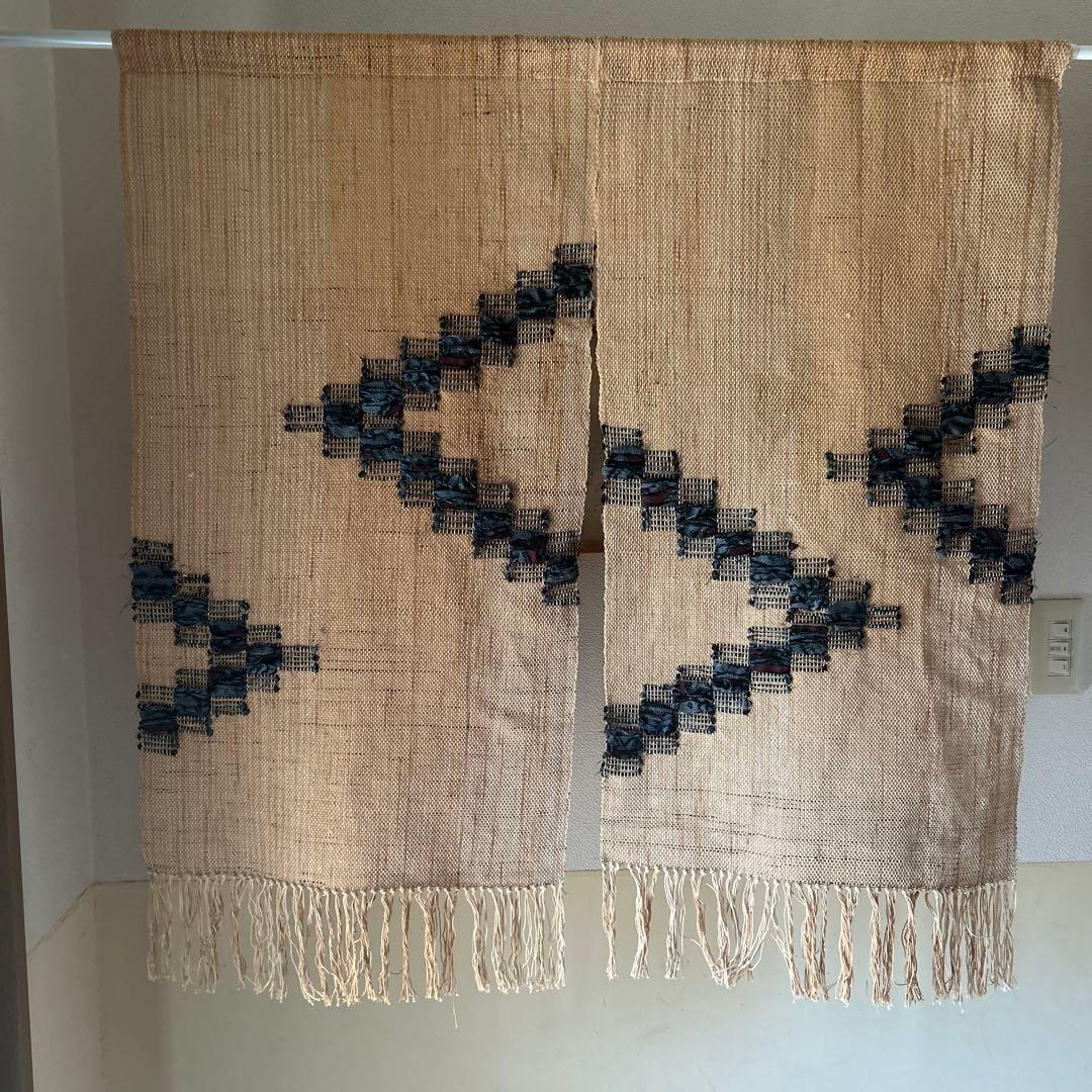 柿渋染め　裂き織り　大島紬　のれん　タペストリー　作家もの