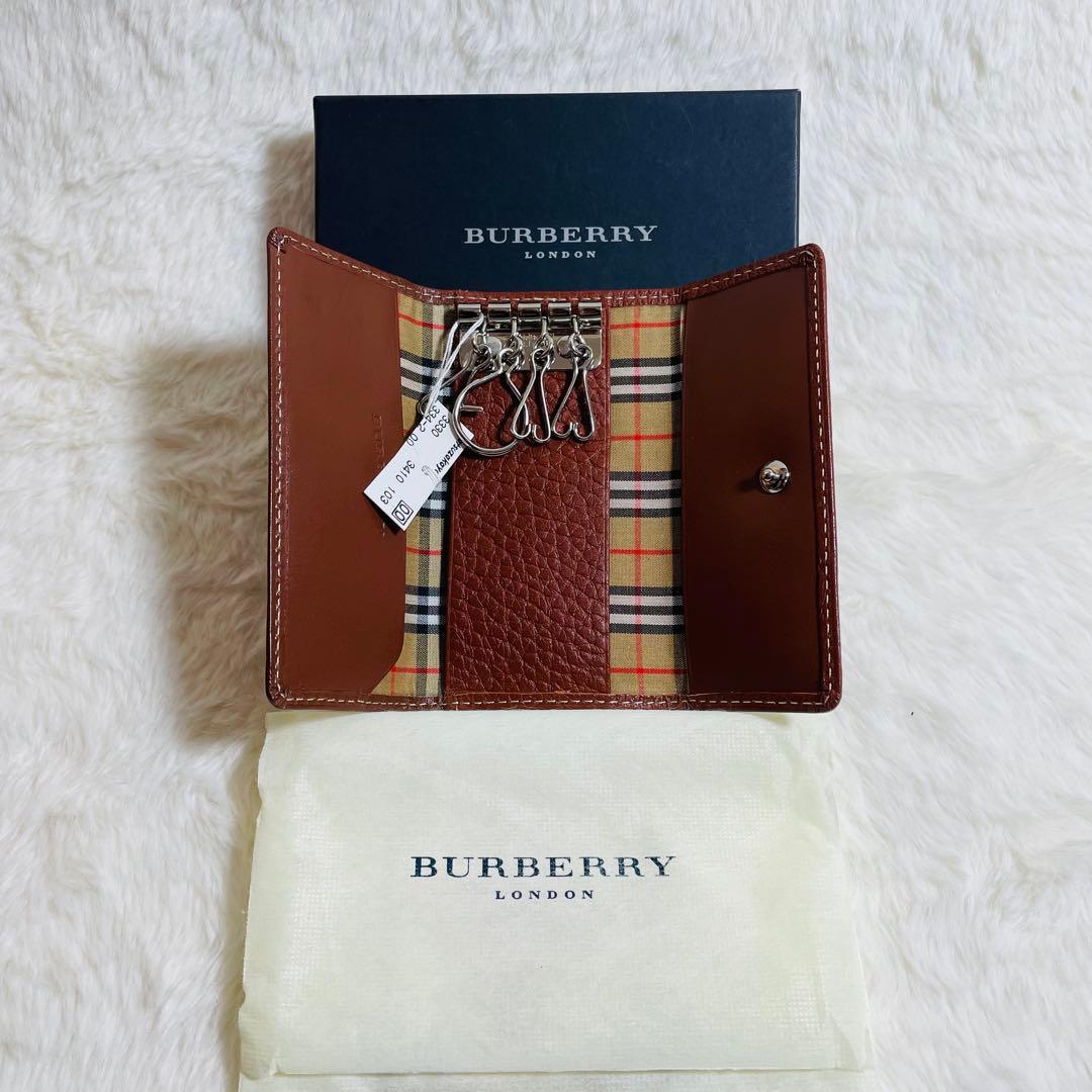 新品未使用BURBERRY レザー×ノバチェック柄 4連 キーケース ブラウン