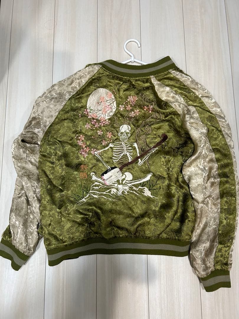 スカジャン　花旅楽団 髑髏 三味線 野晒 月 リバーシブル