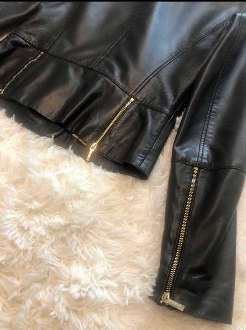 TED BAKER ブラックレザーダブルライダースジャケット サイズ0