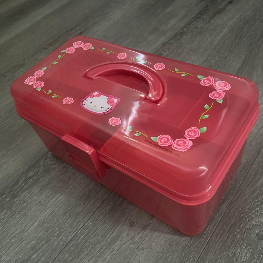 ハローキティ　ツールボックス　プラスチック収納　持ち手付き　2段　ローズ　薔薇