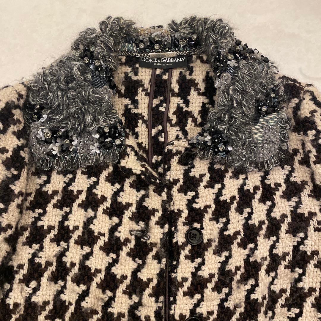 Dolce & Gabbana ロングコートハウンドトゥース柄ビーズで豪華 40