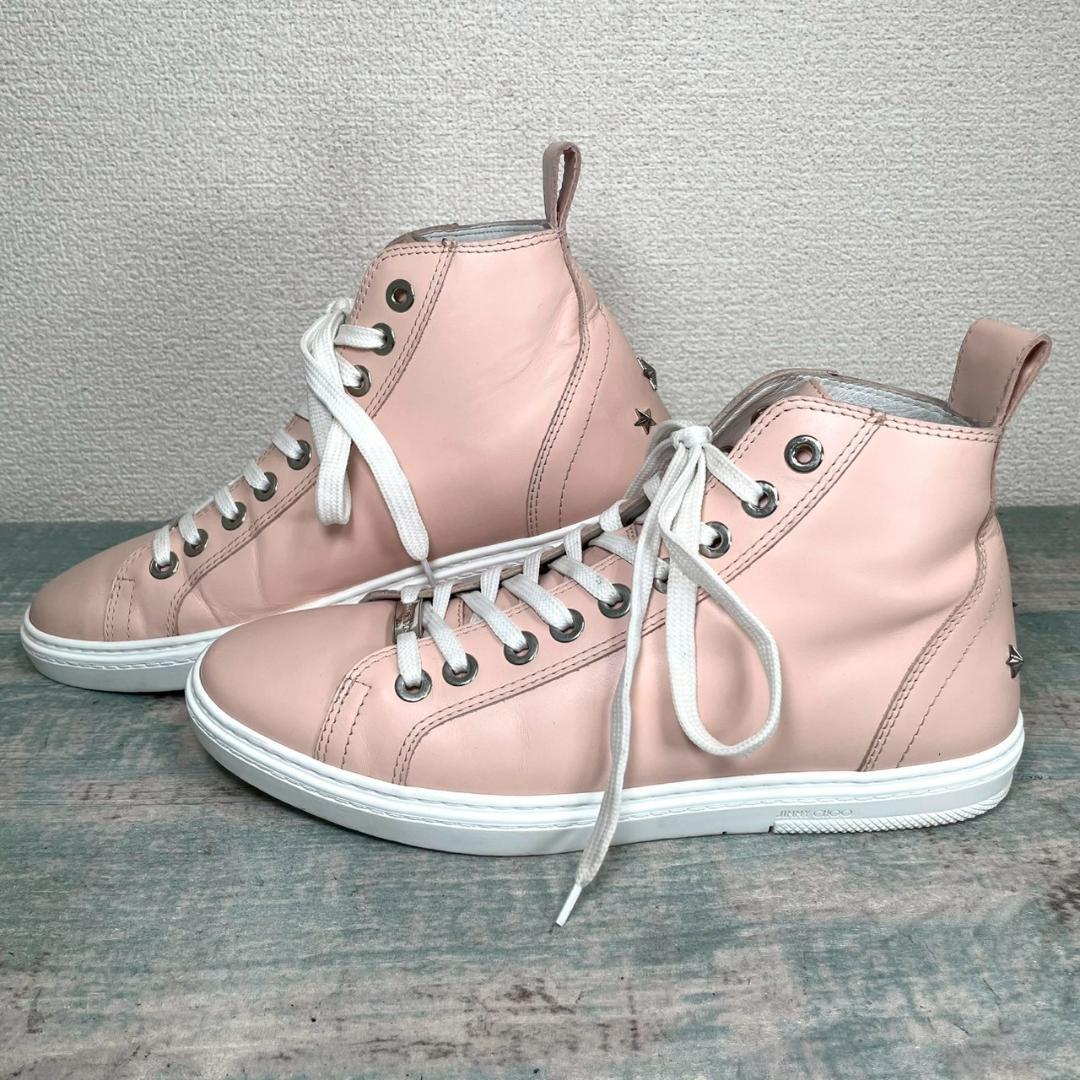 着用2回 JIMMY CHOO スタッズ レザー ハイカットスニーカー 42