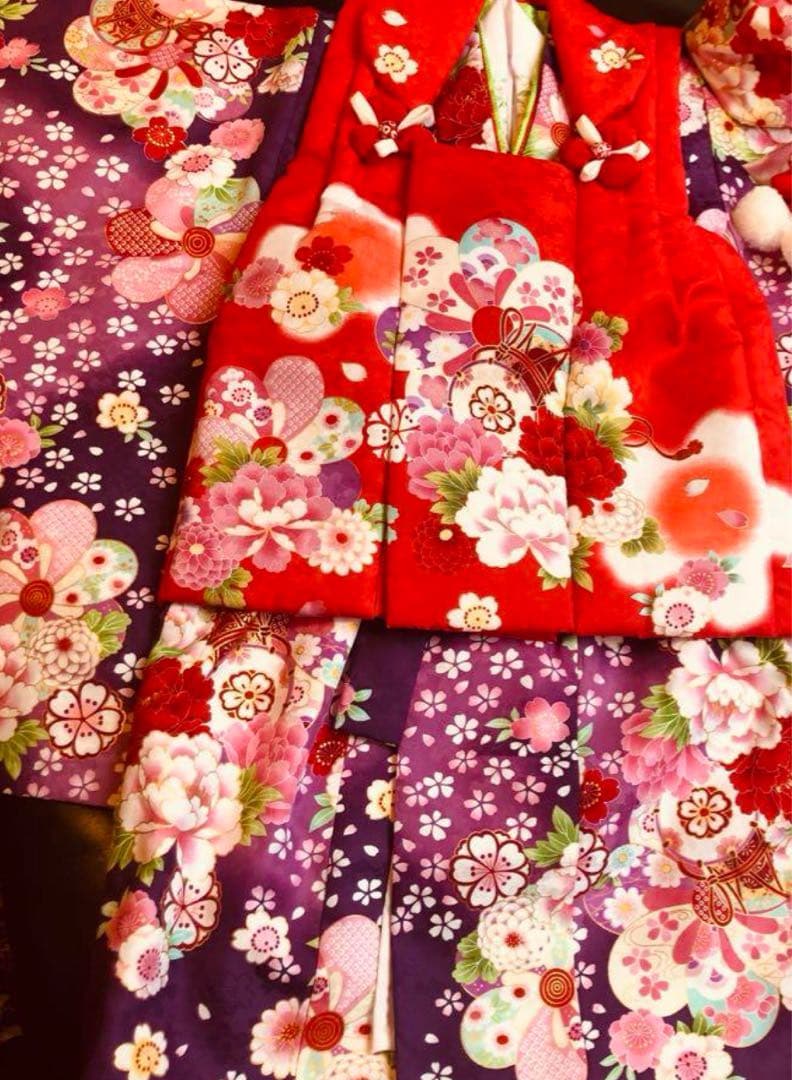 七五三 ３歳 女の子 京都花ひめ　着物＆被布フルセット　可愛い上品な花々　金彩