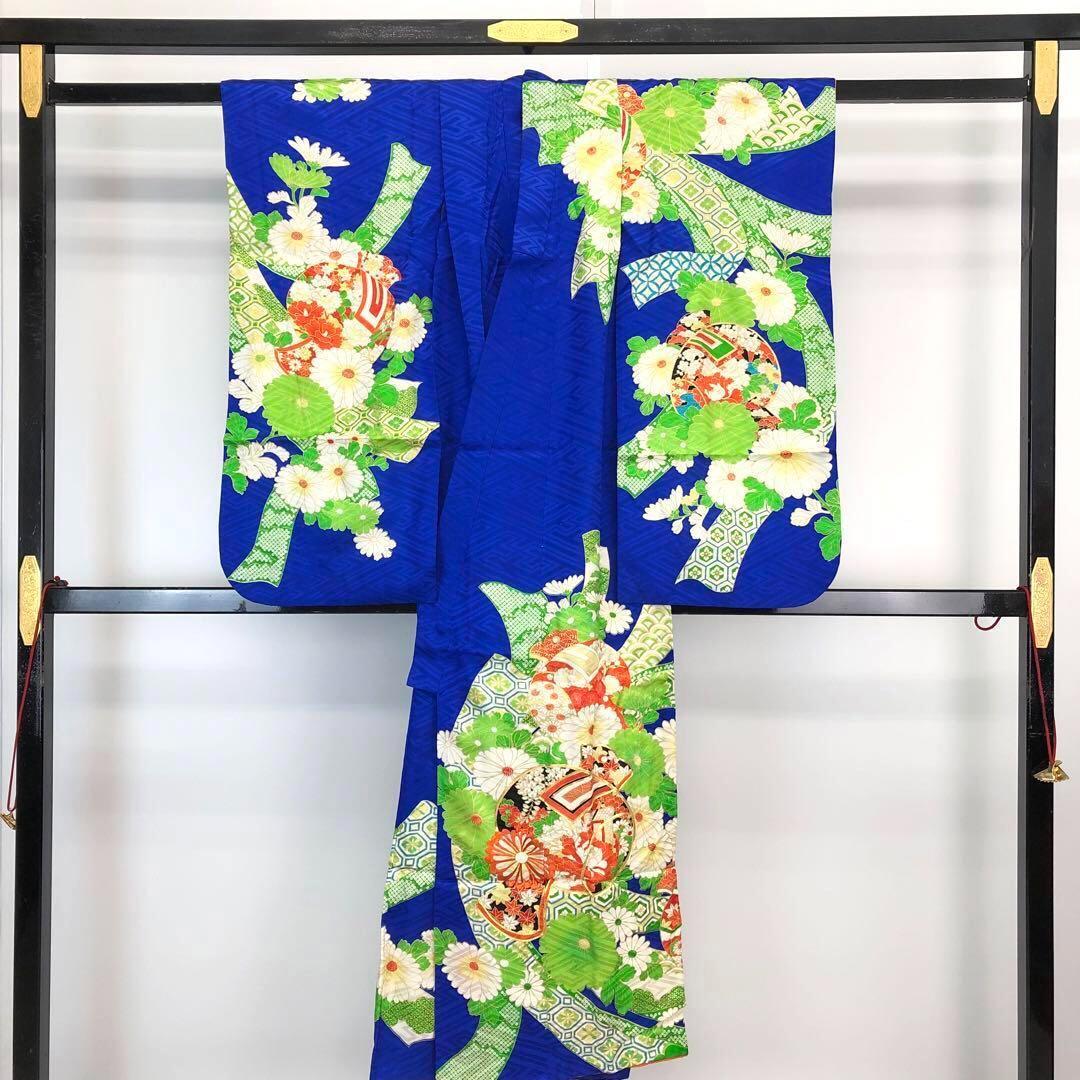 子供着物 内手の小槌 七宝 刺繍 青色 ハーフ成人式 十三詣り CK-7307