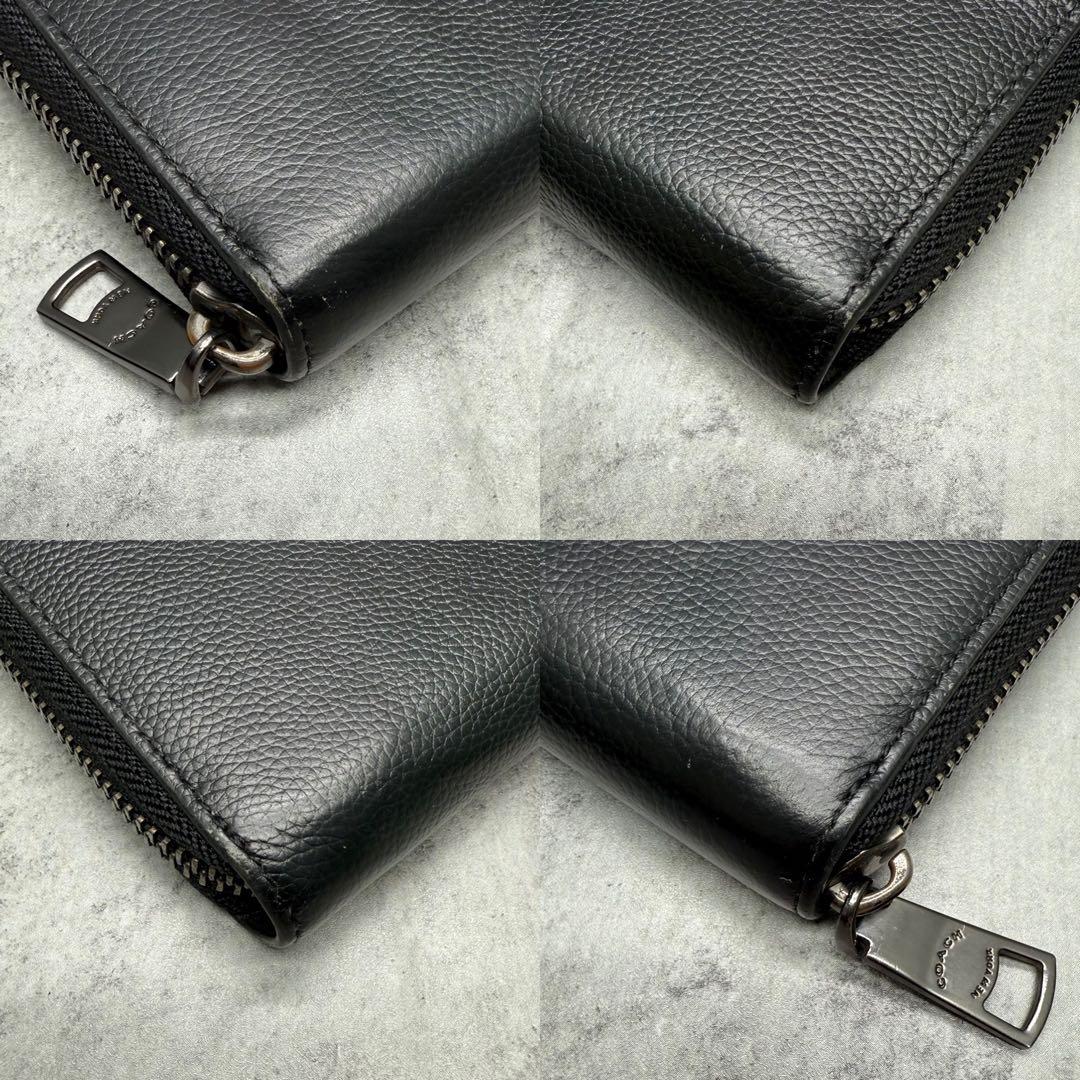 【ぴぃ様】COACH コーチ 長財布 ラウンドファスナー ステッチ レザー 黒