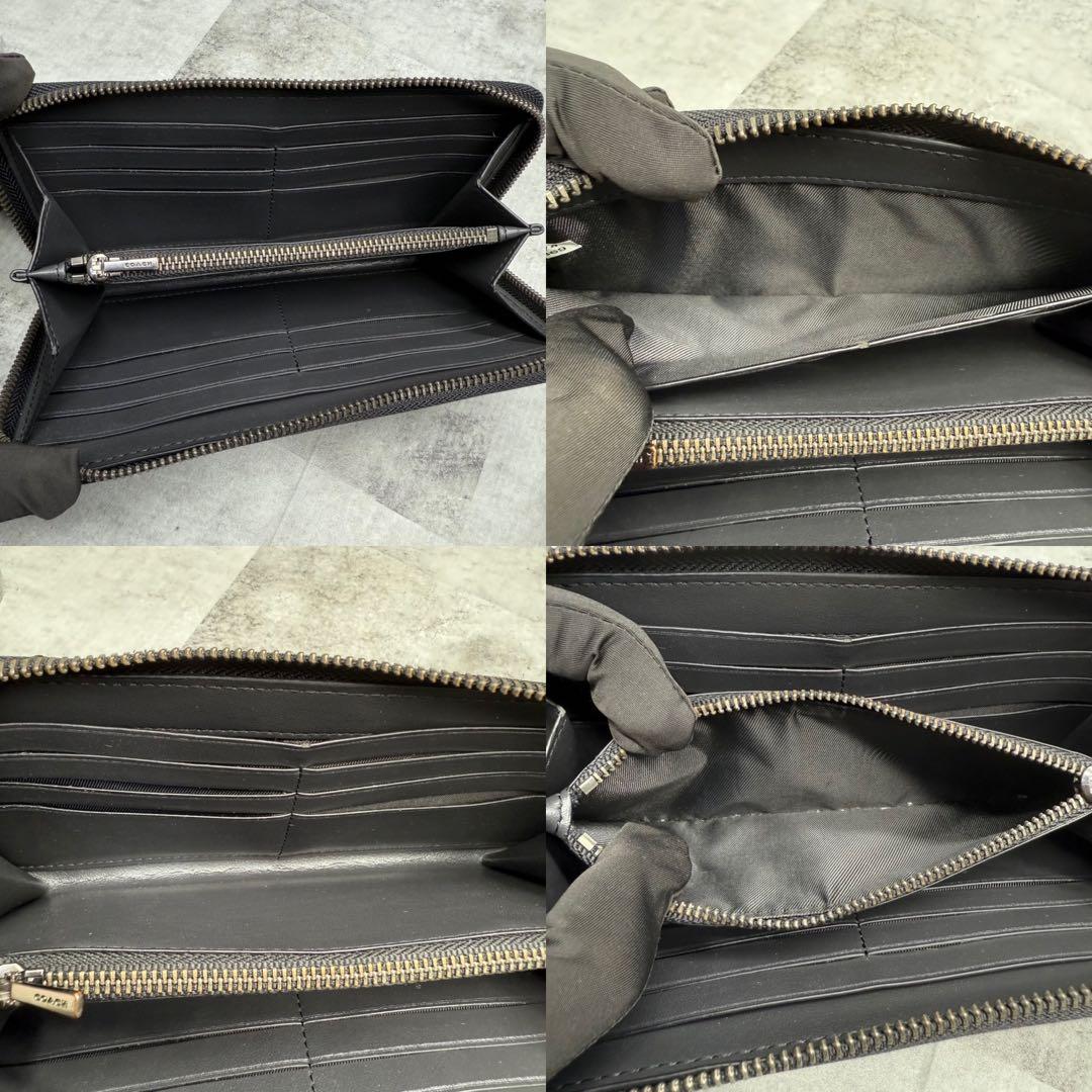 【ぴぃ様】COACH コーチ 長財布 ラウンドファスナー ステッチ レザー 黒