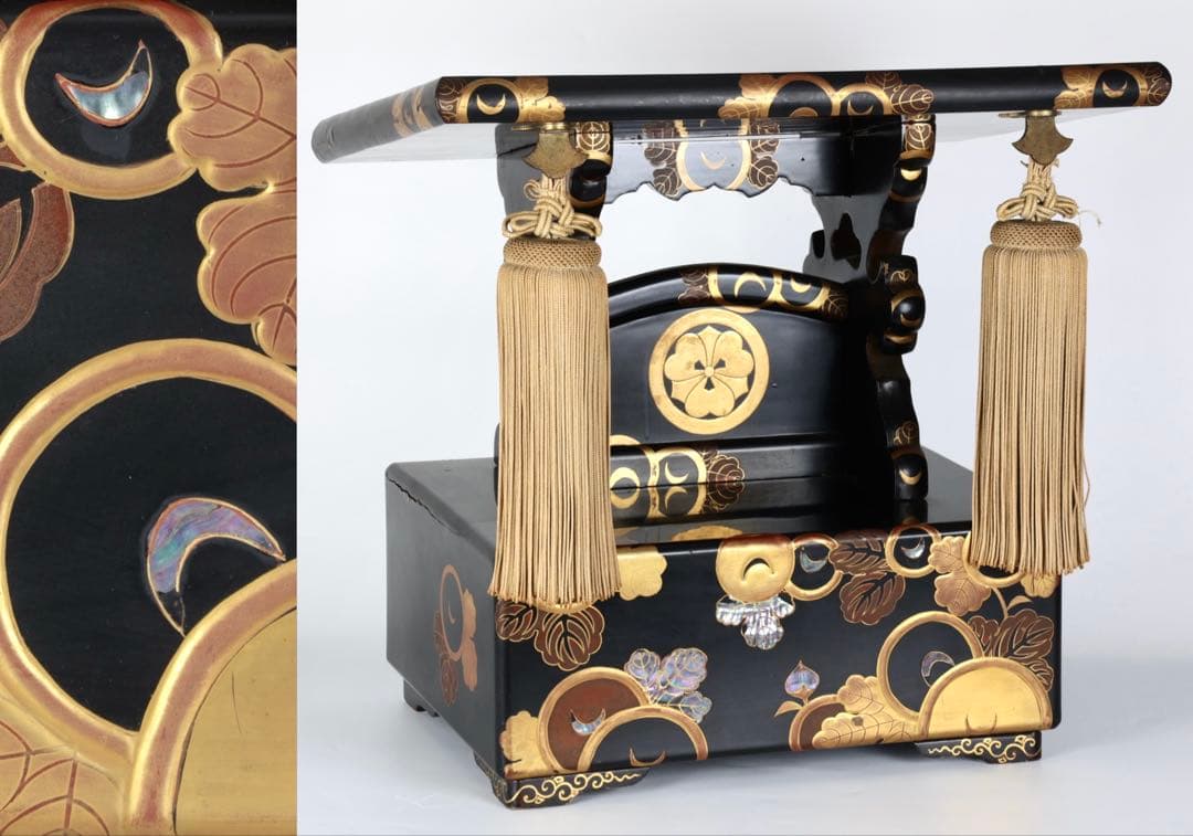 極上 黒漆塗金蒔絵螺鈿細工 見台 経台 経机 仏具 仏教美術 古美術 骨董品 漆