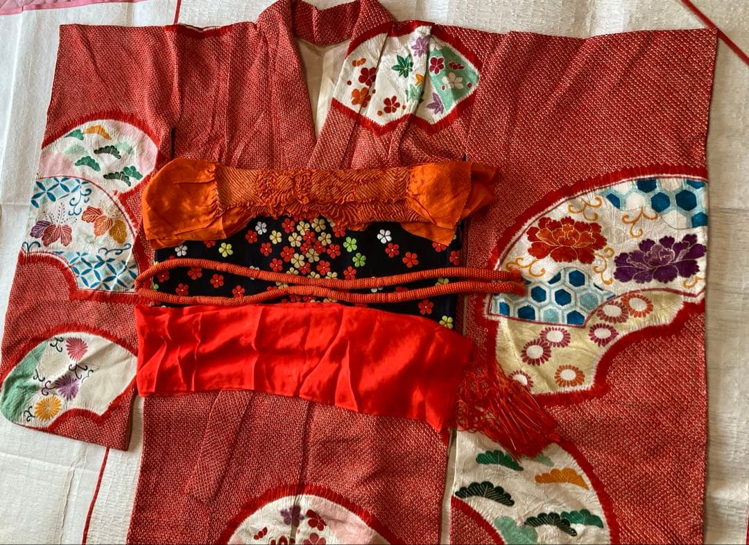 アンティーク総絞り金糸振袖　七五三　7歳着物帯小物セット　卒業式　袴　十三参り