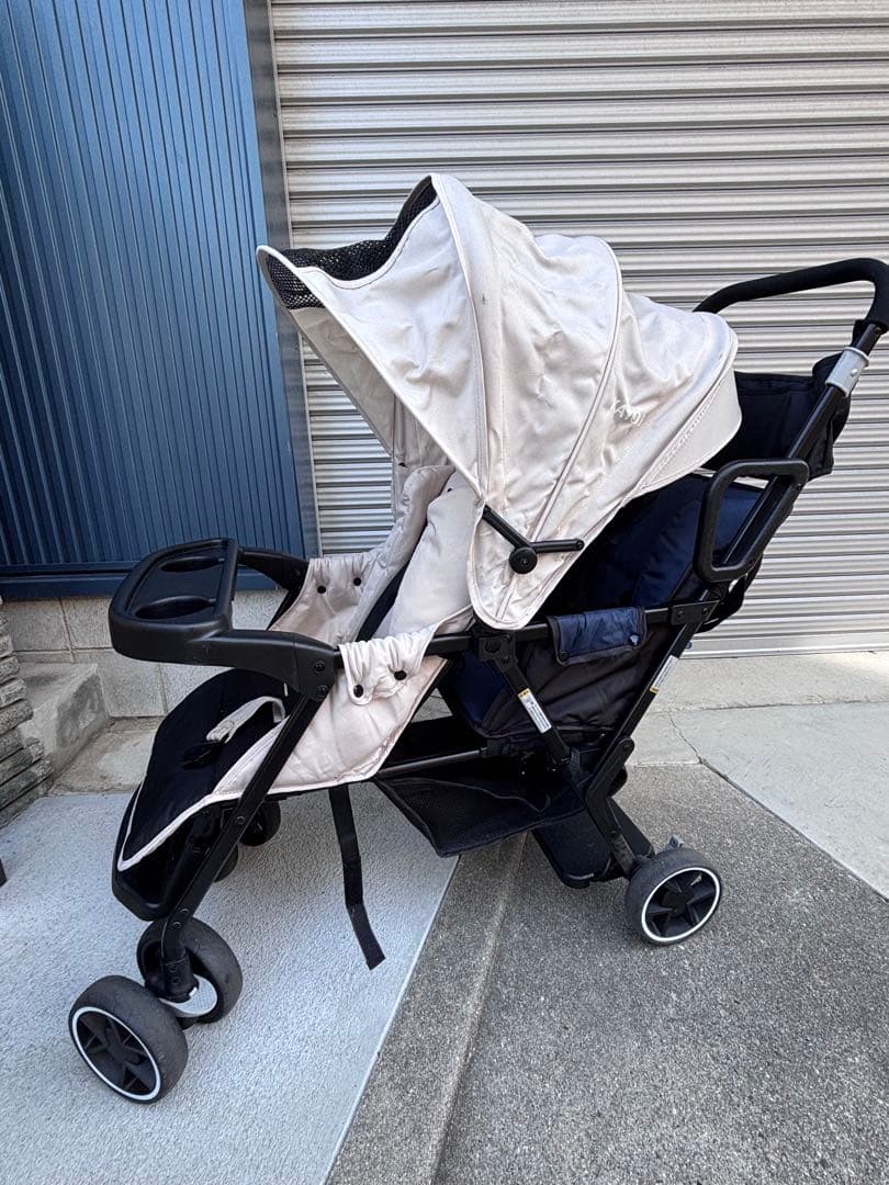 【美品】KATOJI二人乗りベビーカー 日よけ付き ベージュ