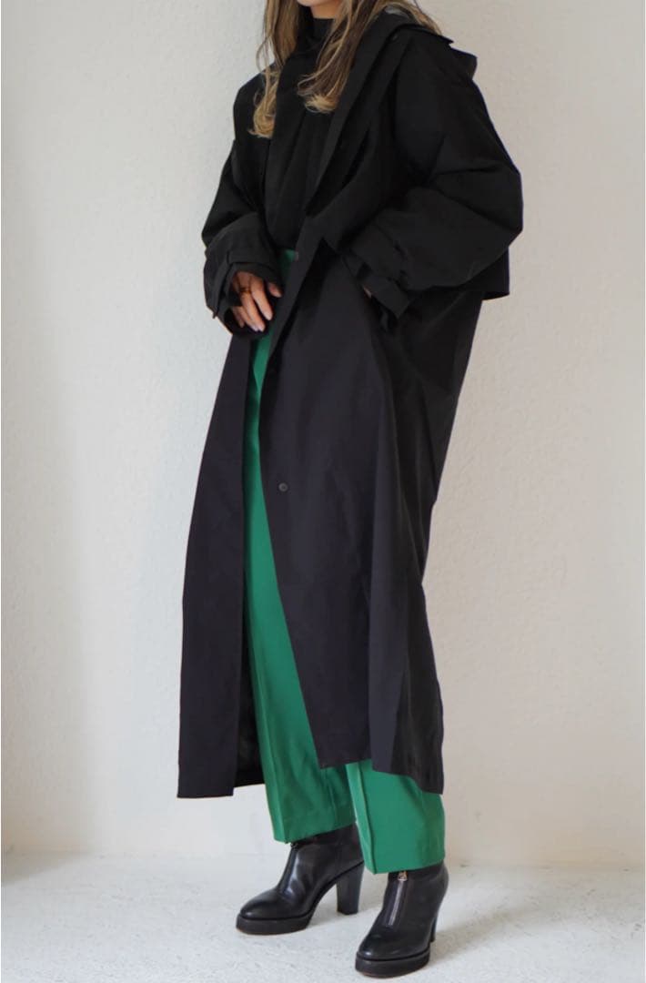 【タグ付】SOLOV トレンチコート　レインコート 黒　フーディ　ベルト　1