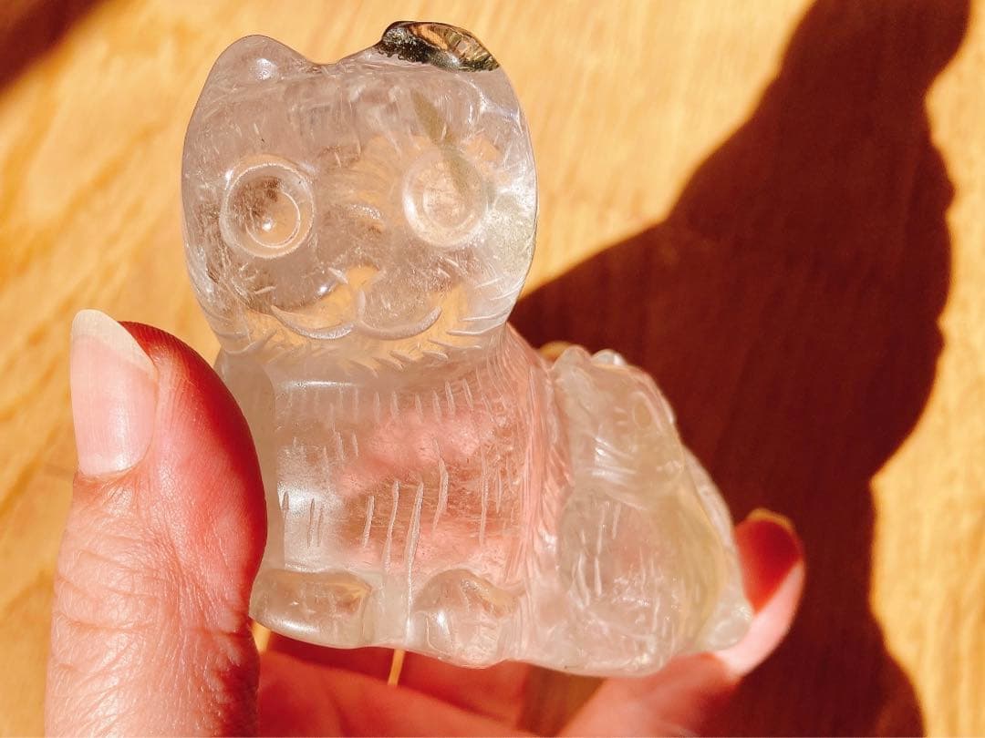 親子 猫 天然石 ガーデンクォーツ 置物