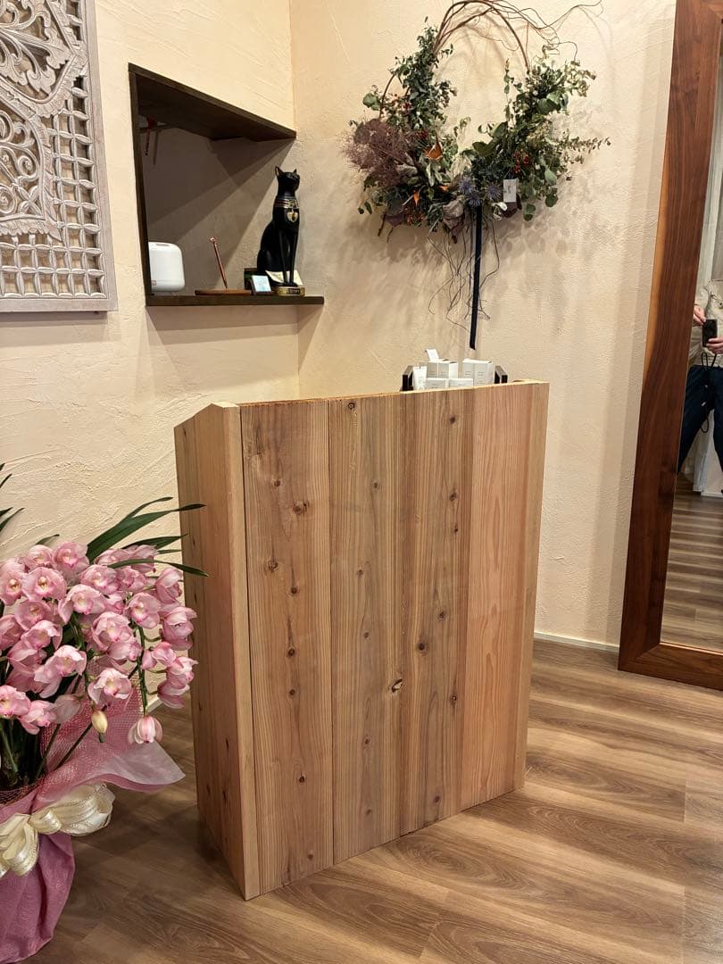 折りたたみ式 レジカウンター 杉板 無塗装 W66×H90×D31 受付台