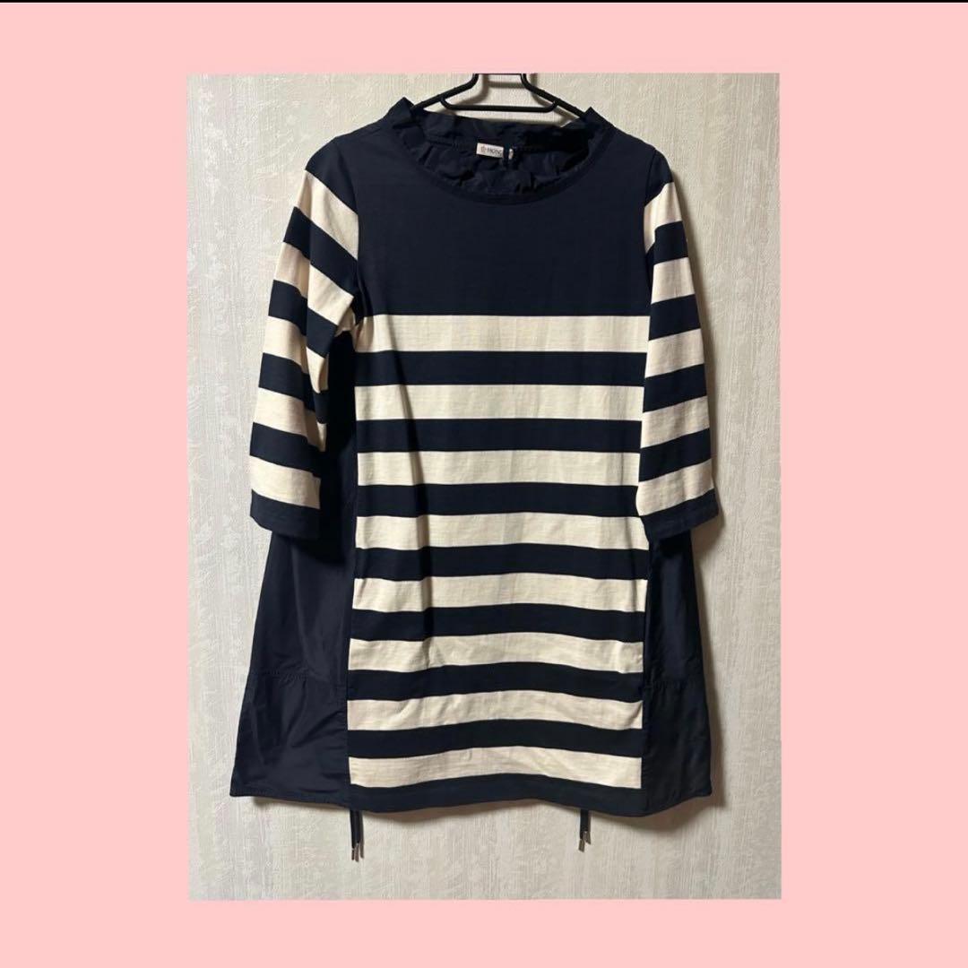 24h限定値下【美品】MONCLERモンクレールボーダー切替ワンピース紺色XS