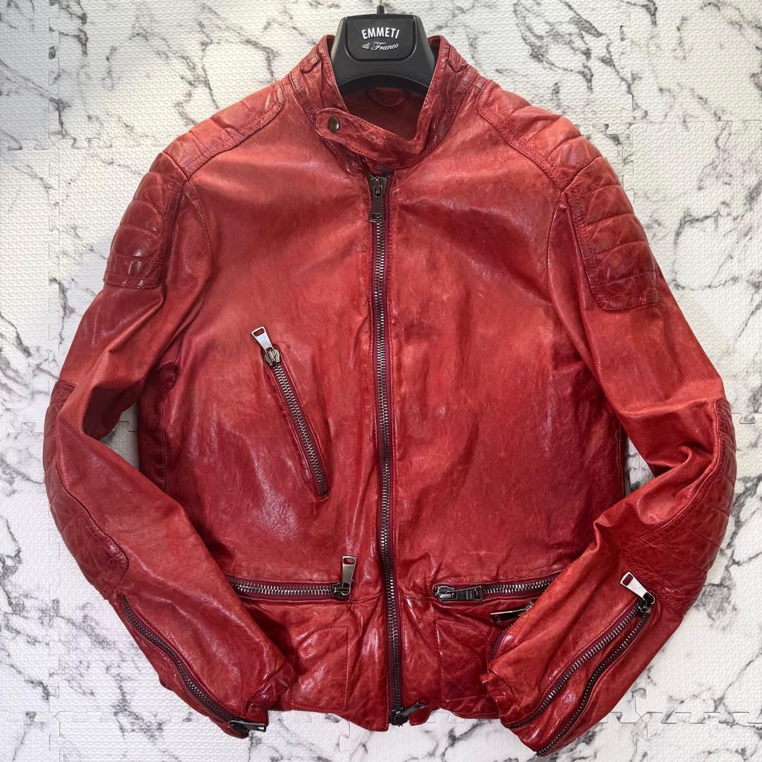 希少色◎ジョルジオブラット　シングルライダースジャケット　ラムレザー　パッチ