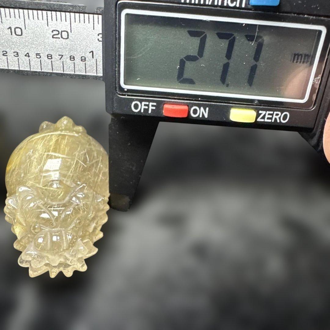 【高品質】ルチルクォーツ 龍亀 彫刻 約47mm 天然石