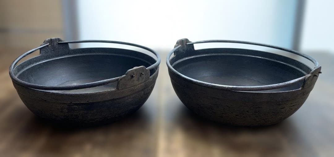 南部鉄器 岩鋳 古里鍋 深型 30cm ‪2個 囲炉裏鍋 つる付き鍋 鉄鍋