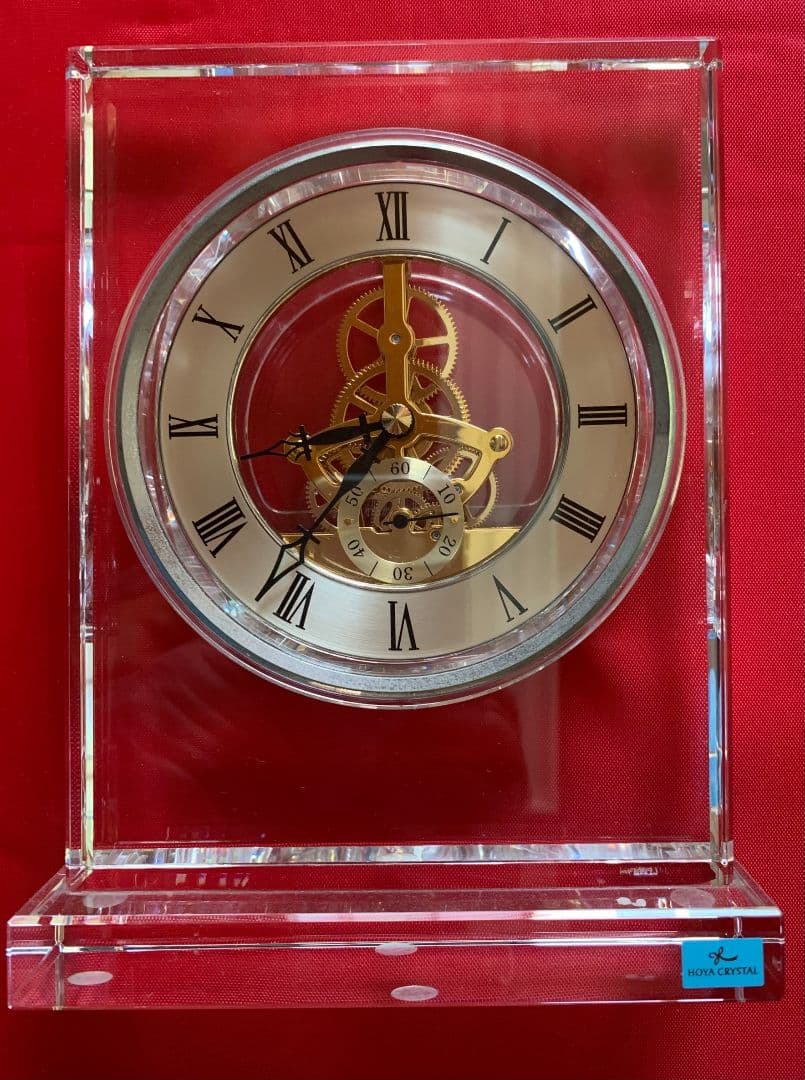 クリスタル置き時計 HOYA CRYSTAL製 スケルトン