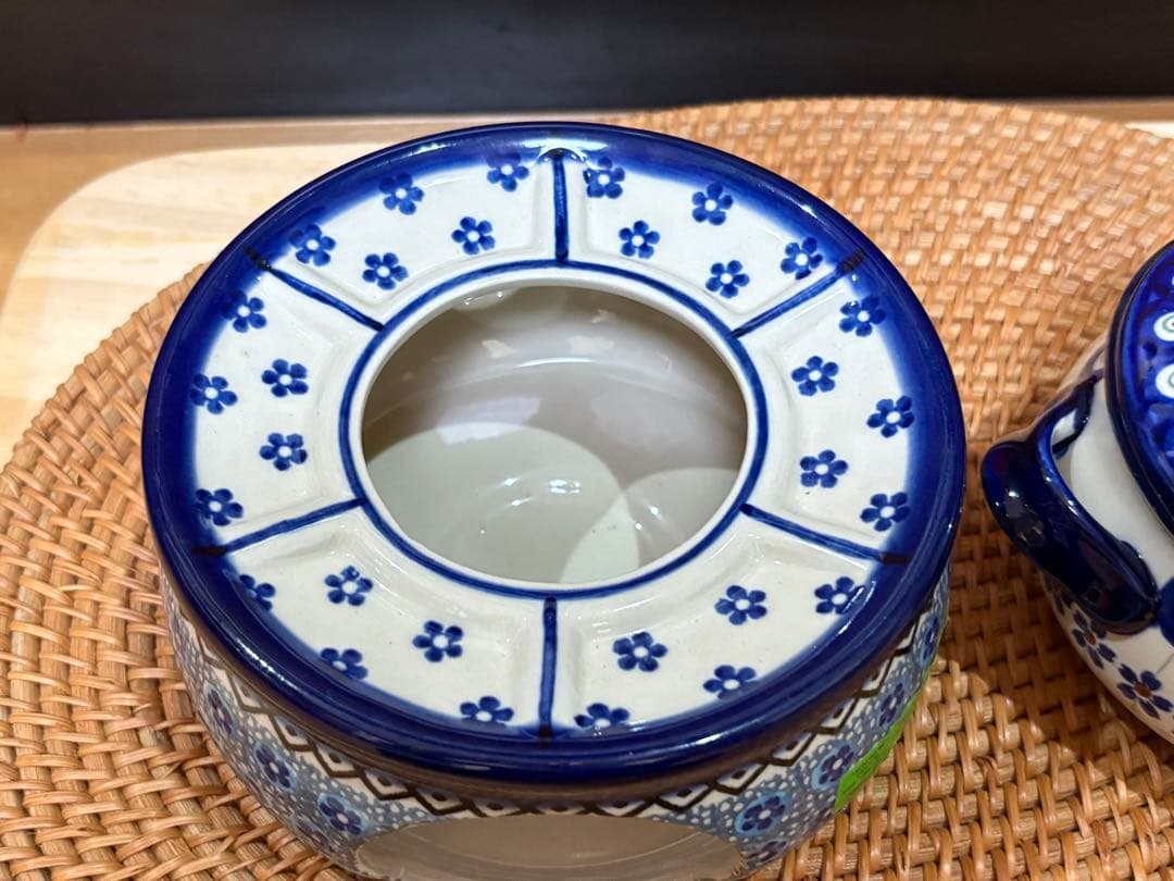 新品　ポーリッシュポタリー　ツェラミカ製　ザクワディ社製　チーズホンデュ　二重鍋