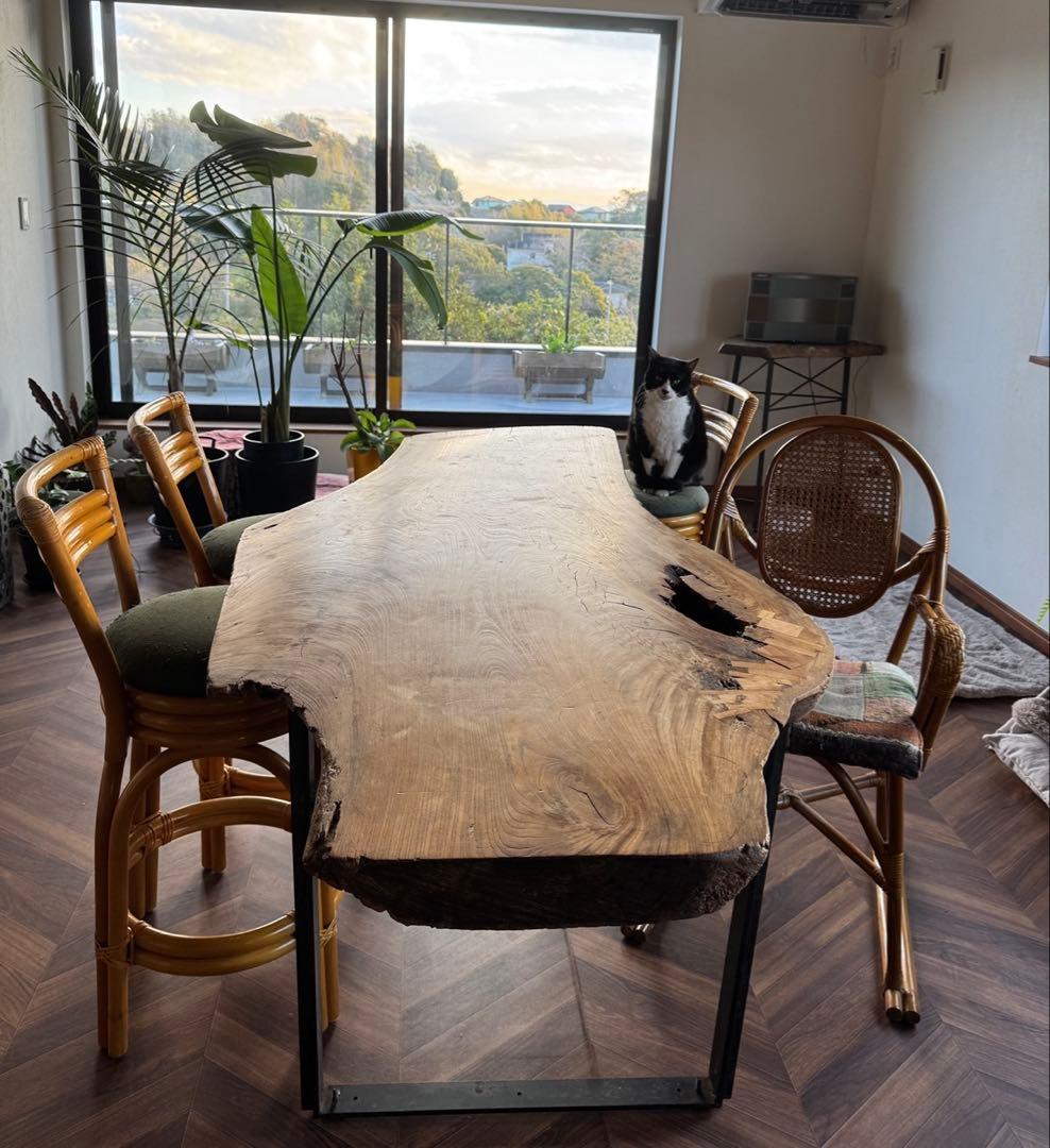 天然木一枚板　アイアン　ダイニングテーブル