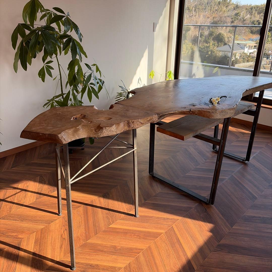 天然木一枚板　アイアン　ダイニングテーブル
