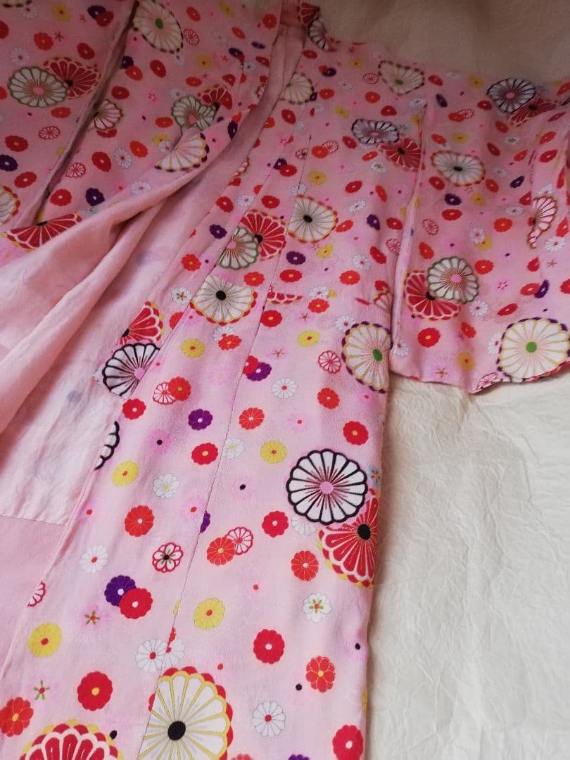 追加❶　七五三　正絹　桜ピンク　アンティーク　着物　お花づくし　レトロ　大正浪漫