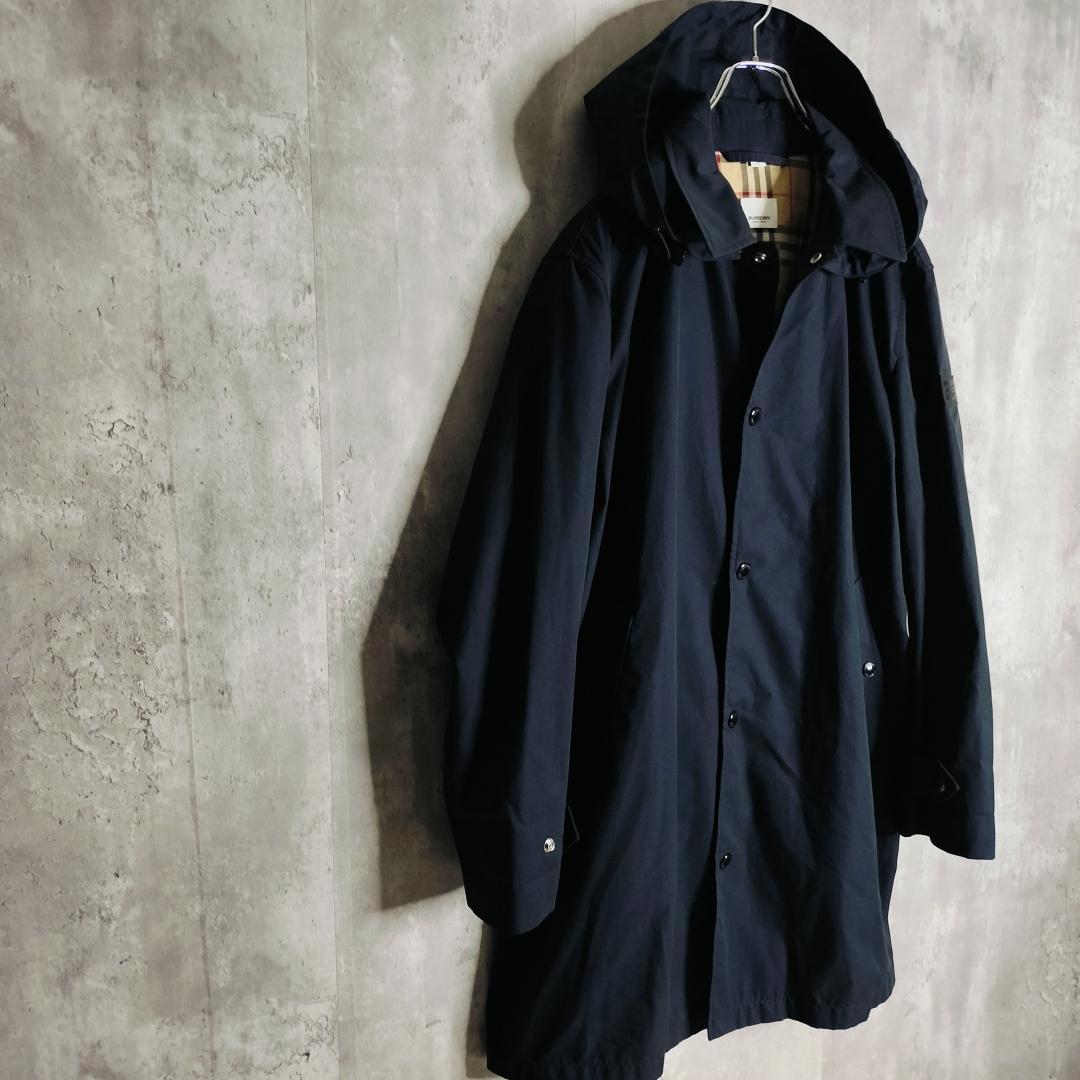 【現行・美品】バーバリー ラバーロゴ付 裏地ノバチェック フード付 コート 50