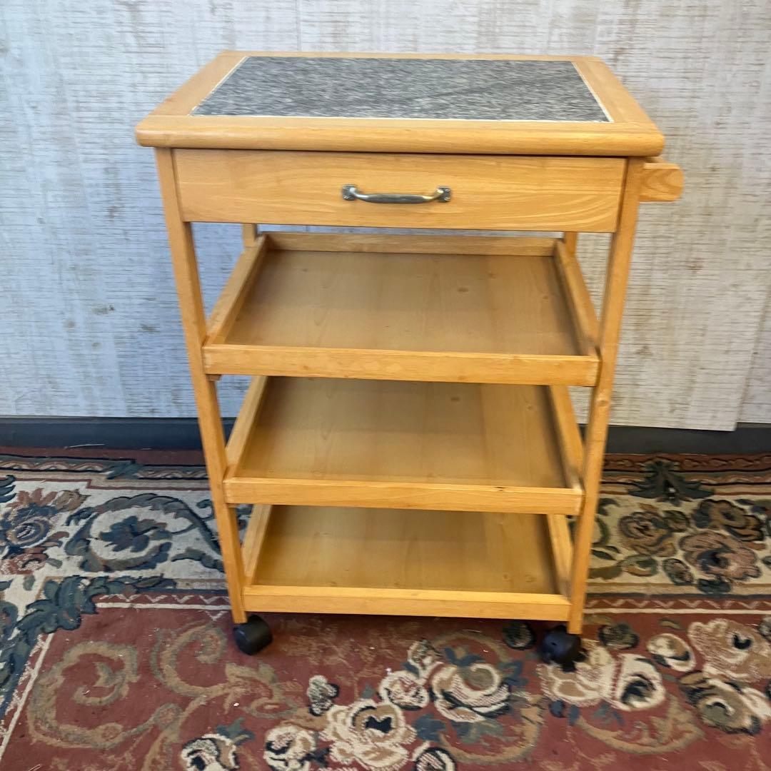 昭和レトロ 大理石天板張り 木製キッチンワゴン キャスター付き キッチンカート