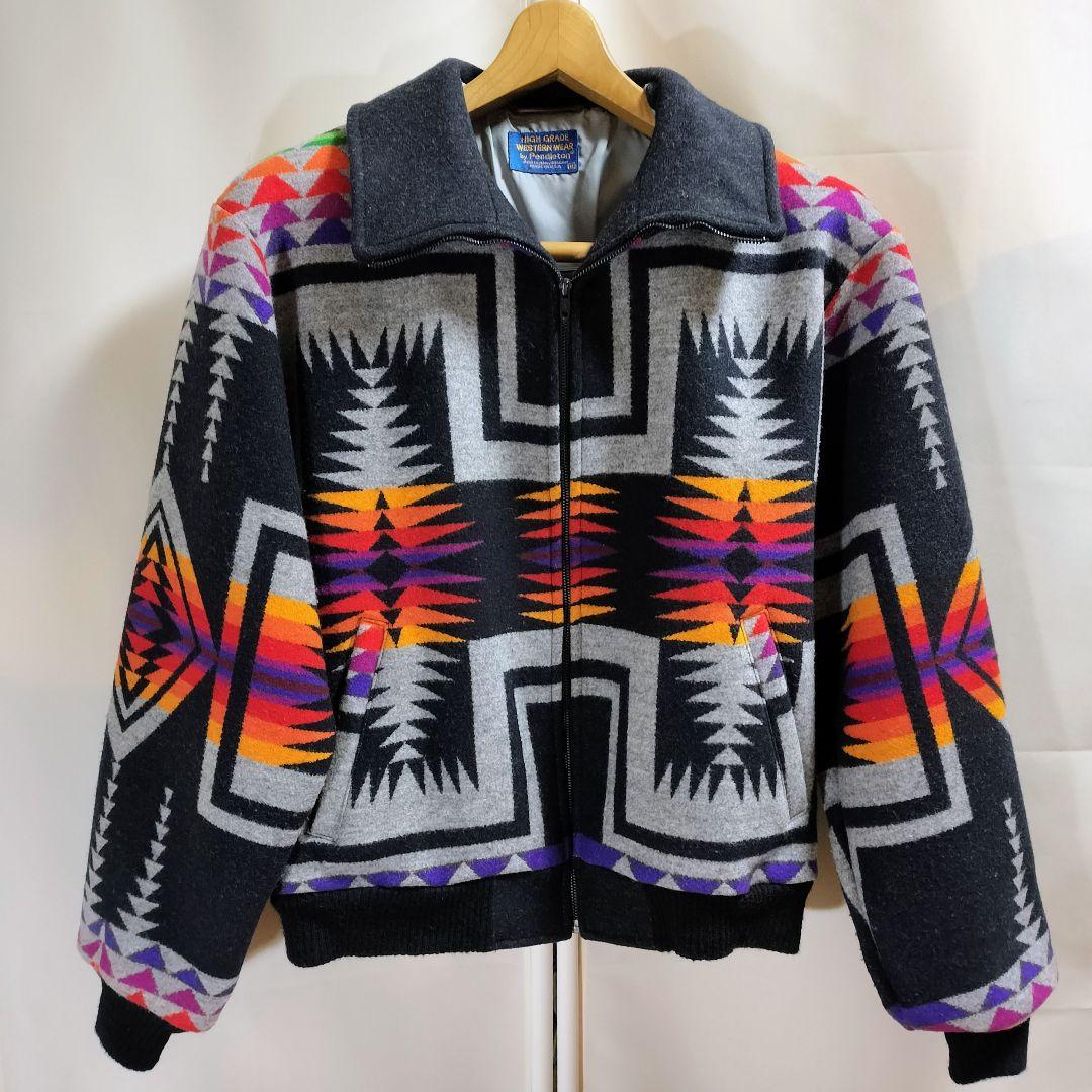 70〜80s ハイネック ネイティブ チマヨ ウール ジップ ラグジャケット M