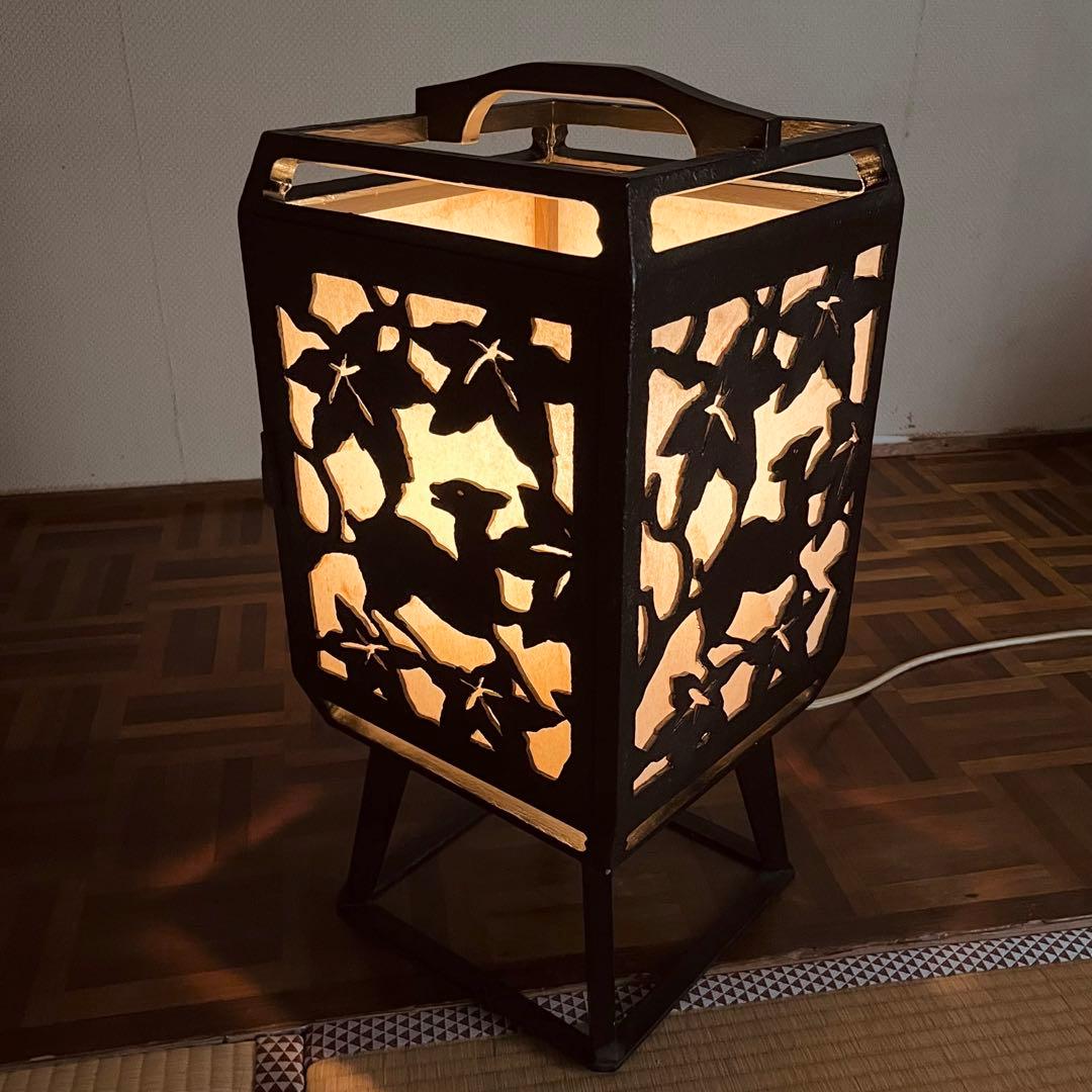 置行灯 フロアランプ 鹿と紅葉 和風照明 古小物 古道具 アンティーク 骨董