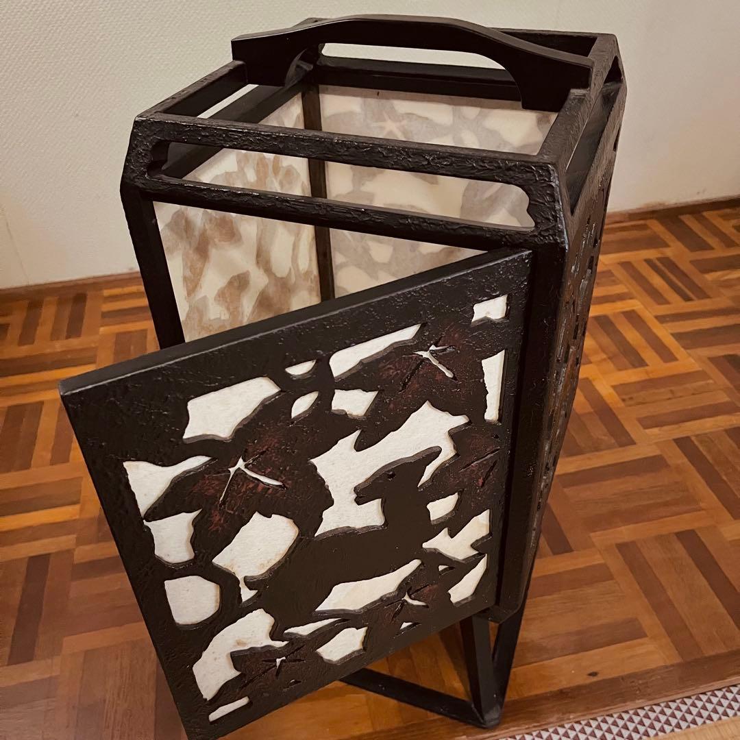 置行灯 フロアランプ 鹿と紅葉 和風照明 古小物 古道具 アンティーク 骨董