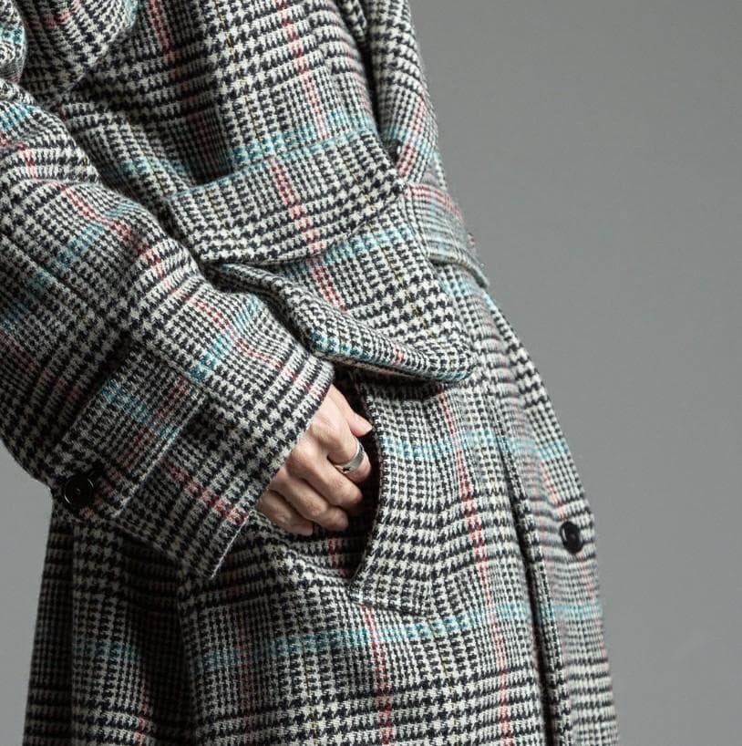 ■MARKAWARE オーガニックサフォーク ツイードチェック トレンチコート