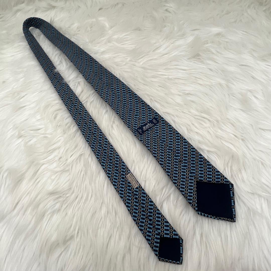 極美品✨エルメス　HERMES 　ネクタイ　シルク100％　ブルー系