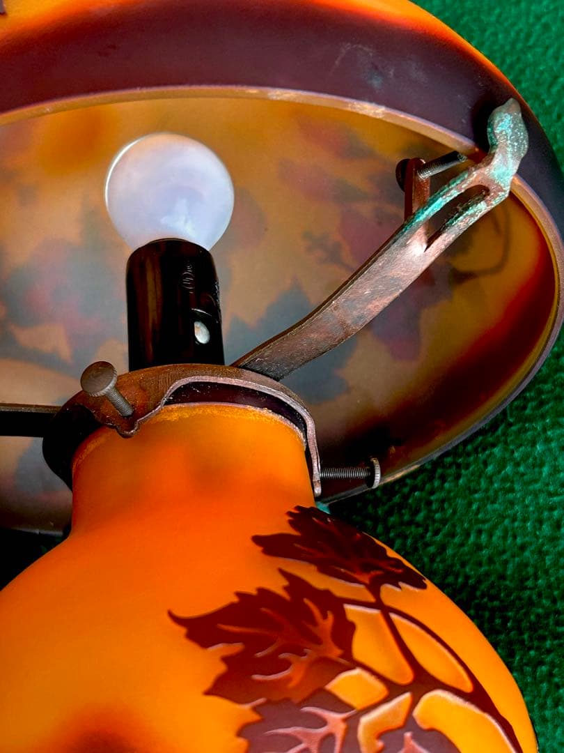 【美品】アール・ヌーヴォーガレ風キノコ型ハイビスカス柄テーブルランプ