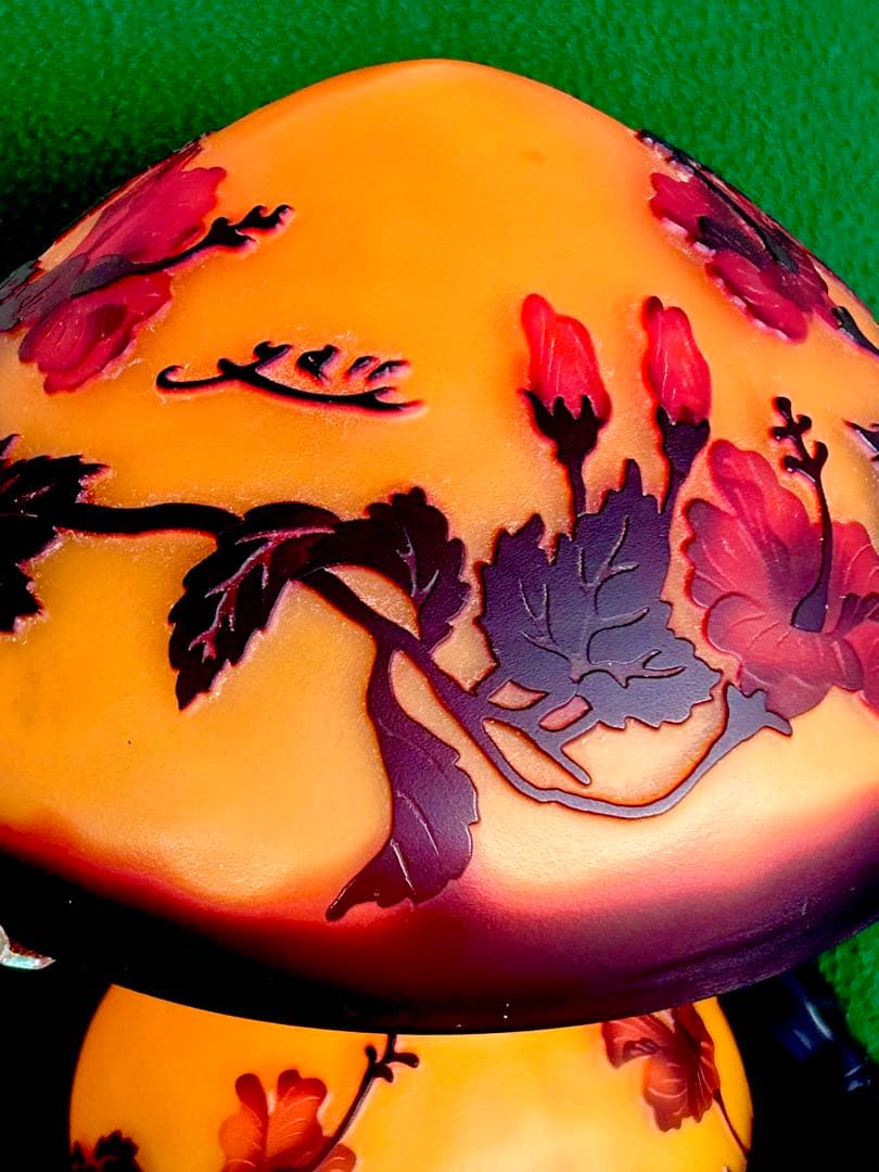 【美品】アール・ヌーヴォーガレ風キノコ型ハイビスカス柄テーブルランプ