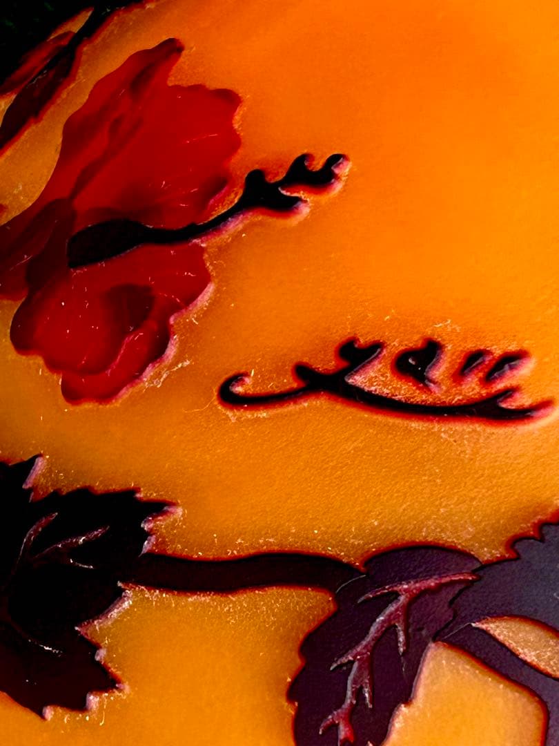 【美品】アール・ヌーヴォーガレ風キノコ型ハイビスカス柄テーブルランプ