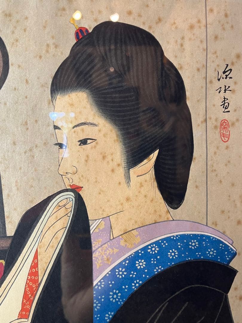 堀田時計店　伊東深水　柱時計　古時計　版画　ゼンマイ　ボンボン　レトロ　美人画