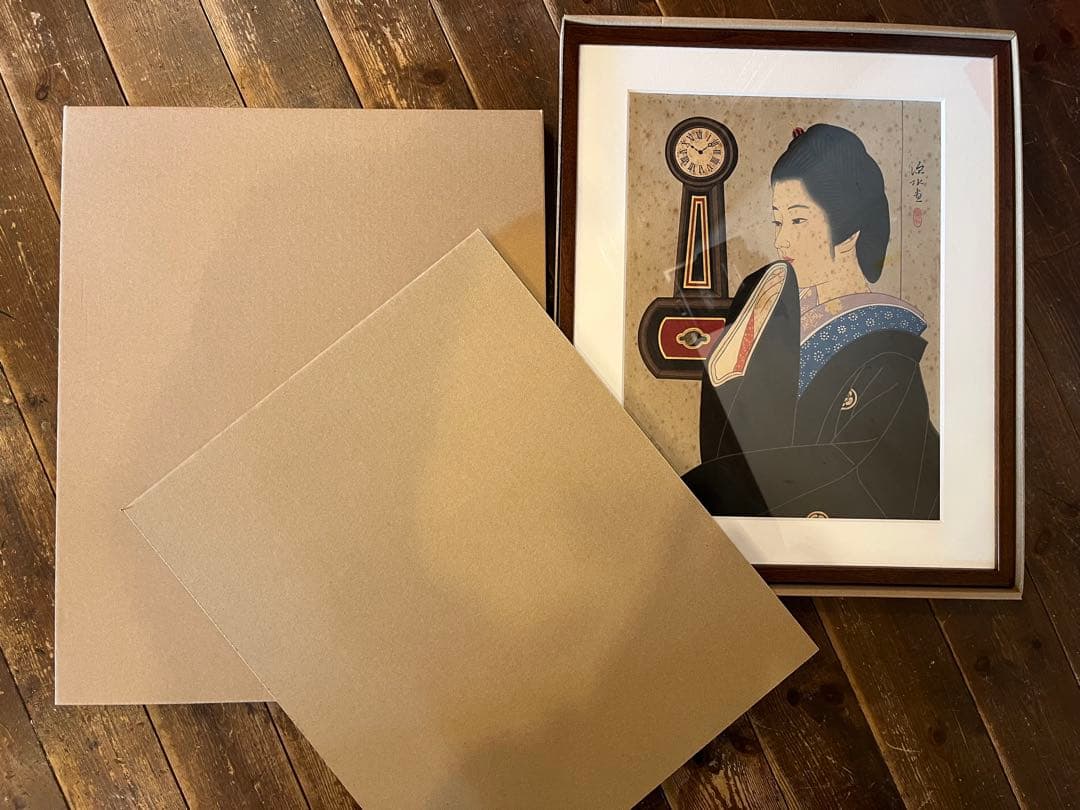 堀田時計店　伊東深水　柱時計　古時計　版画　ゼンマイ　ボンボン　レトロ　美人画