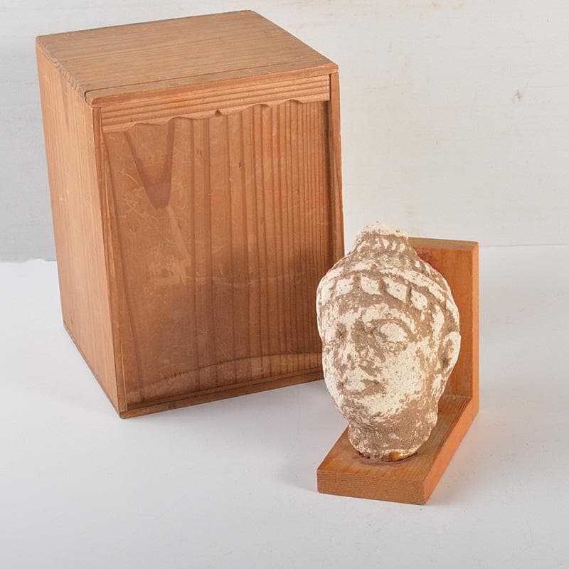 仏教美術　仏頭　石仏　置物　時代箱付　C　6384