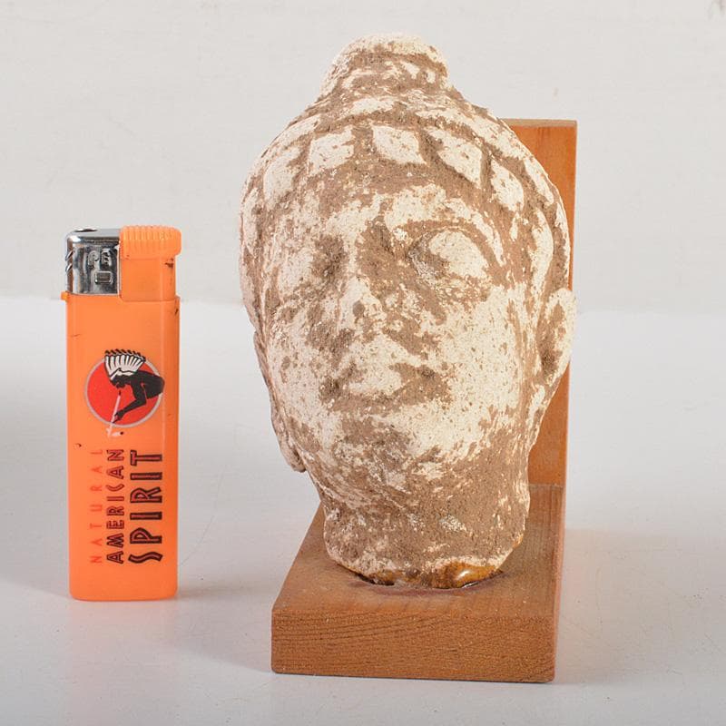 仏教美術　仏頭　石仏　置物　時代箱付　C　6384