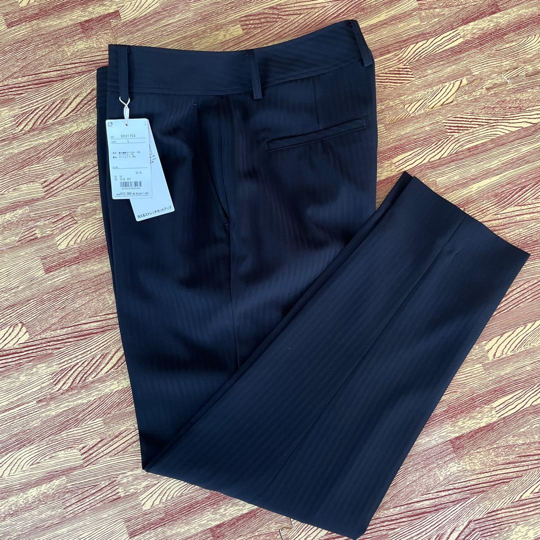 オリヒカ 洗えるストレッチセットアップ シャドーストライプ黒 3点セットL